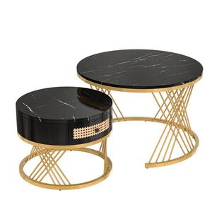 OKWISH KONFERENČNÝ stolík 70/70/45, 5 + 50/50/38, 5 cm čierny s úložným priestorom z MDF a kovu vyobraziť