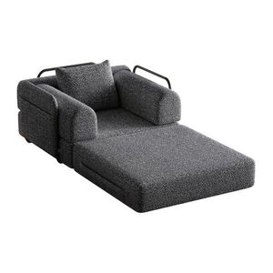 OKWISH ROZKLADACIE kreslo sivé zo ženilkovej tkaniny s úložným priestorom v podrúčke vyobraziť