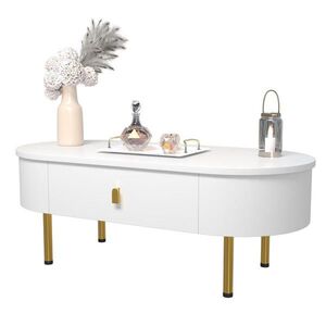OKWISH KONFERENČNÝ stolík 108/50/40 cm bielo-zlatý z MDF s 2 zásuvkami a zaoblenými hranami vyobraziť