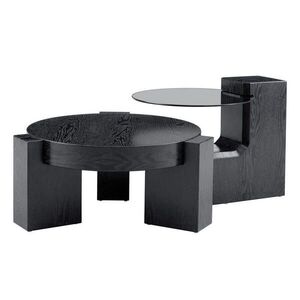 OKWISH SADA konferenčných stolíkov 61/61/30 cm čierna so sivým sklom oddeliteľná dvojúrovňová z MDF a skla vyobraziť