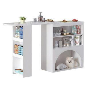OKWISH BAROVÝ stôl 120(+80)/40/100 cm biely rozkladací z MDF s otvorenými policami a priestorom pre domáce zviera vyobraziť