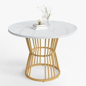 OKWISH JEDÁLENSKÝ stôl 100/75 cm biely z MDF s mramorovým dekorom a stabilnou kovovou podnožou vyobraziť