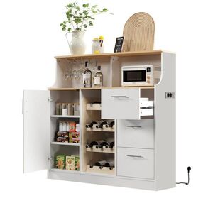 OKWISH KOMODA 120/40/121 cm biela/prírodná z MDF s LED osvetlením zásuvkou a stojanom na víno vyobraziť