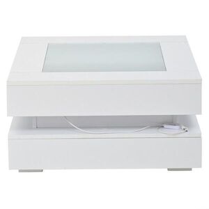 OKWISH KONFERENČNÝ stolík 70/70/35 cm biely zo skla a drevotriesky s LED osvetlením a 3 zásuvkami vyobraziť