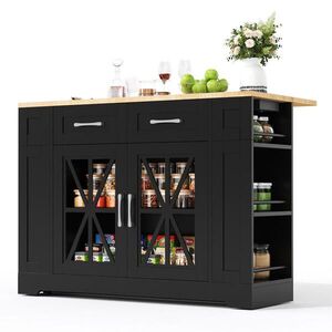 OKWISH KUCHYNSKÝ ostrovček 120/40(65)/92 cm čierny/prírodný z MDF so sklápacím stolom, zásuvkami, policami a kolieskami vyobraziť
