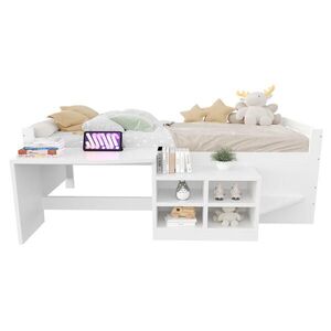 OKWISH DETSKÁ posteľ 90/200 cm biela s písacím stolom a úložným priestorom z dreva a MDF vyobraziť