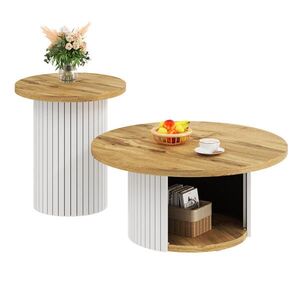 OKWISH SÚPRAVA konferenčných stolíkov 75/75/50 a 45/45/35 cm prírodná s úložným priestorom z MDF vyobraziť