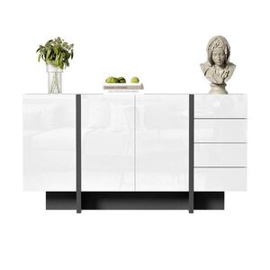 OKWISH KOMODA 150/40/80, 5 cm biela a čierna s 2 dvierkami a 4 zásuvkami z MDF a drevotriesky vyobraziť