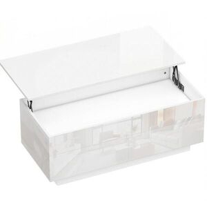 OKWISH KONFERENČNÝ stolík 102/48/40 cm lesklý biely z dreva a kovu s výklopnou doskou a úložným priestorom vyobraziť