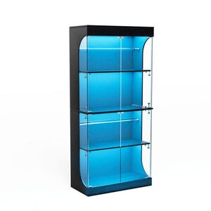 OKWISH VITRÍNA 80/35/165 cm čierna s LED osvetlením, senzorom a nabíjacou stanicou zo skla a drevotriesky vyobraziť