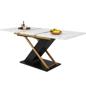 OKWISH ROZKLADACÍ jedálenský stôl 120-160/80/75, 4 cm čierny z MDF a kovu s mramorovým dekorom a stabilnými krížovými nohami vyobraziť