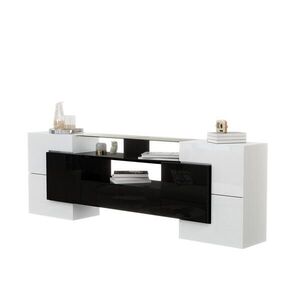 OKWISH TV stolík 200/35/60 cm bielo-čierny s LED osvetlením z drevotriesky vyobraziť