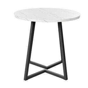 OKWISH JEDÁLENSKÝ stôl 80/80/75 cm biely z MDF a kovu s mramorovým dekorom a nastaviteľnými nožičkami vyobraziť