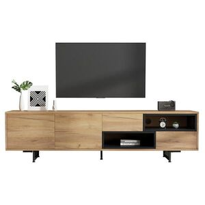 OKWISH TV stolík 173/38/48 cm drevená farba s dvierkami, zásuvkami a otvorenými policami z drevotriesky vyobraziť