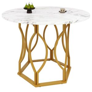 OKWISH JEDÁLENSKÝ stôl 100/100/76 cm bielo-zlatý z MDF a kovu s mramorovým dekorom a nastaviteľnými nožičkami vyobraziť
