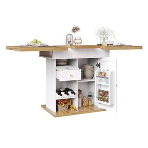 OKWISH JEDÁLENSKÝ stôl 110-140/80/75 cm prírodná a biela rozkladací s úložným priestorom z MDF vyobraziť