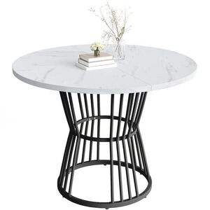 OKWISH JEDÁLENSKÝ stôl 100/100/75 cm čierny z MDF a kovu s mramorovým dekorom a stabilnou kovovou podnožou vyobraziť