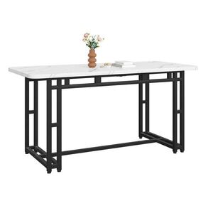 OKWISH JEDÁLENSKÝ stôl 140/80 cm čierno-biely moderný z MDF s čiernymi kovovými nohami vyobraziť
