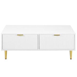 OKWISH KONFERENČNÝ stolík 100/50/40 cm bielo-zlatý z MDF s 2 zásuvkami a spodnou policou vyobraziť