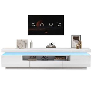 OKWISH TV stolík 175/38/45 cm biely z drevotriesky s LED osvetlením, zásuvkou a polootvoreným úložným priestorom vyobraziť