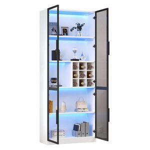 OKWISH VITRÍNA 80/35/200 cm biela s LED osvetlením, sklenenými dvierkami a držiakom na víno z drevotriesky vyobraziť