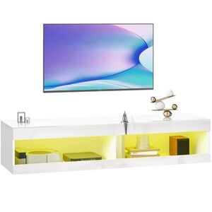 OKWISH TV skrinka 140/40/30 cm biela s RGB LED osvetlením a otvorenými priehradkami z dreva vyobraziť