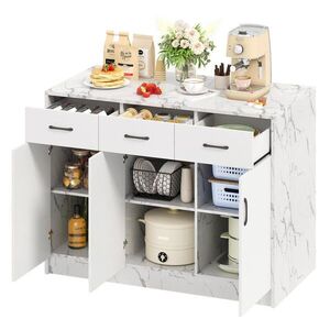 OKWISH KUCHYNSKÝ ostrovček 120/60/90, 5 cm biely s mramorovým dekorom z MDF s barovou časťou 3 zásuvkami a 3 dvierkami vyobraziť
