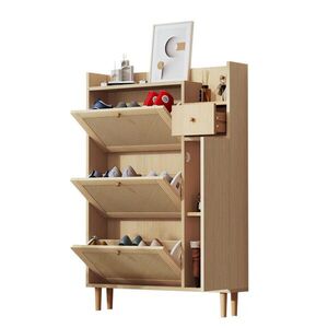 OKWISH SKRINKA na topánky 17/90/125 cm prírodná z MDF s masívnym drevom, 3 výklopnými dvierkami a zásuvkou vyobraziť