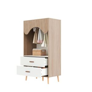 OKWISH DETSKÁ otvorená skriňa 80/46/141, 5 cm biela a prírodná z MDF s tyčou na šaty a 2 zásuvkami vyobraziť