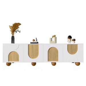 OKWISH TV stolík 175/38/50 cm bielo-prírodný z MDF a PB so 4 dvierkami a veľkým úložným priestorom vyobraziť