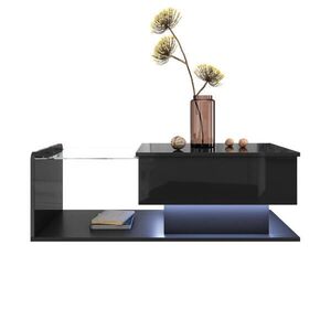 OKWISH KONFERENČNÝ stolík 100/50/33–47, 5 cm čierny výškovo nastaviteľný z drevotriesky s tvrdeným sklom a LED osvetlením vyobraziť