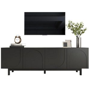 OKWISH TV stolík 175/38/56 cm čierny z MDF a drevotriesky so 4 dvierkami a nastaviteľnými policami vyobraziť
