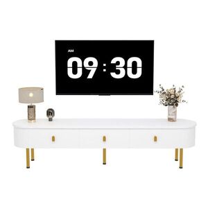 OKWISH TV skrinka 174/35/41 cm biela so 3 zásuvkami z MDF so zlatými úchytkami a nohami vyobraziť