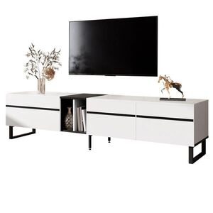 OKWISH TV stolík 180/38/45 cm biely z drevotriesky s výklopnou priehradkou a úložným priestorom vyobraziť