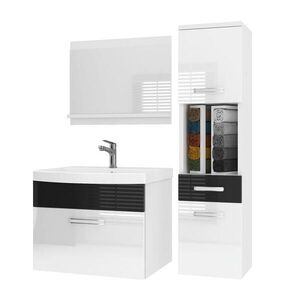 B BELINI GROUP BELINI Kúpeľňová súprava PRI P3 90 cm, biela/čierna vysoký lesk – umývadlová skrinka so zrkadlom vyobraziť
