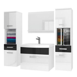 B BELINI GROUP BELINI Kúpeľňová súprava PRI P6 120 cm, biela/čierna vysoký lesk – umývadlová skrinka so zrkadlom vyobraziť