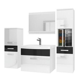 B BELINI GROUP BELINI Kúpeľňová súprava PRI P5 120 cm, biela/čierna vysoký lesk – umývadlová skrinka so zrkadlom vyobraziť