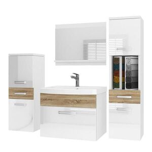 B BELINI GROUP BELINI Kúpeľňová súprava PRI PM5 120 cm, biela/dub Sonoma vysoký lesk – umývadlová skrinka so zrkadlom vyobraziť