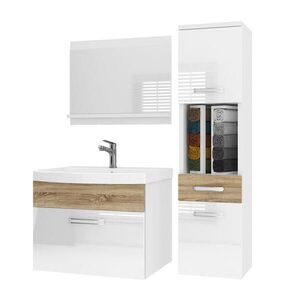 B BELINI GROUP BELINI Kúpeľňová súprava PRI PM3 90 cm, biela/dub Sonoma vysoký lesk – umývadlová skrinka so zrkadlom vyobraziť