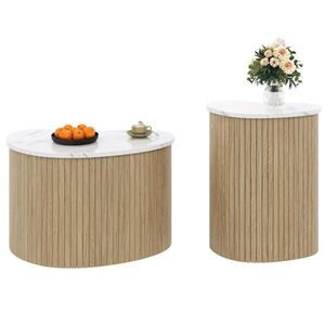 OKWISH SADA konferenčných stolíkov 60/37/38 + 40/25/50 cm prírodná a biela s úložnou plochou z MDF vyobraziť