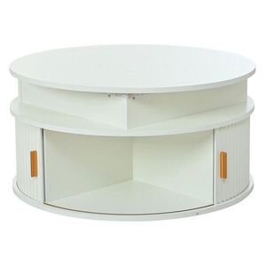OKWISH KONFERENČNÝ stolík 75/75/52 cm biely z MDF výškovo nastaviteľný s LED osvetlením a úložným priestorom vyobraziť