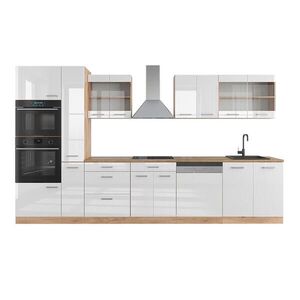 Vicco KUCHYNSKÝ KÚT R-Line Biely vysoký lesk/dub Goldkraft 350 cm s vysokou skriňou, dub AP vyobraziť
