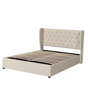 Modfu ČALÚNENÁ posteľ z velúru 160x200 cm béžová s hydraulickým úložným priestorom a Chesterfield štýlom vyobraziť