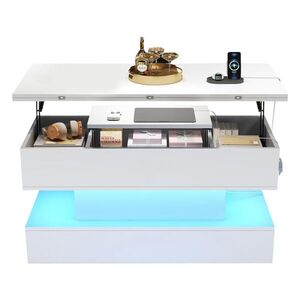 STILVORA KONFERENČNÝ STOLÍK biely výškovo nastaviteľný so zásuvkou, LED a zásuvkou, Š100/H50/V51, 5 cm vyobraziť