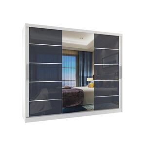 B BELINI GROUP BELINI Verona MGB, posuvné dvere, skriňa, 232 cm, biela/šedá, vysoký lesk – šatníková skriňa so zrkadlom a 4 zásuvkami, pre spálňu vyobraziť