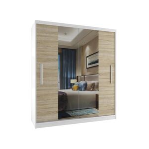 B BELINI GROUP BELINI Verona, komoda s posuvnými dverami, 133 cm, biela/dub Sonoma, matný povrch – šatová skriňa so zrkadlom a 4 zásuvkami, pre spálňu vyobraziť