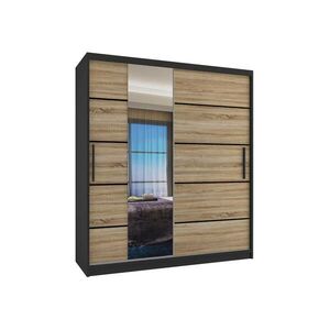 B BELINI GROUP BELINI Verona MBP – Posuvné skrine, 133 cm, čierna/dub Sonoma, matný povrch – Skriňa na oblečenie so zrkadlom a 2 zásuvkami, pre spálňu vyobraziť