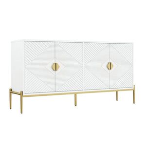 Urban Meuble KOMODA, biela, so zlatými nohami, so 4 dverami, geometrický dizajn, 162×80 cm vyobraziť