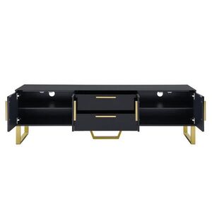OKWISH TV stolík 170/40/53, 5 cm čierny so zlatými detailmi z MDF s vysokým leskom a 4 dvierkami vyobraziť