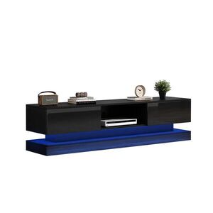 OKWISH TV stolík 160/35/40, 5 cm čierny z drevotrieskovej dosky s LED osvetlením ovládaným aplikáciou a 2 zásuvkami vyobraziť